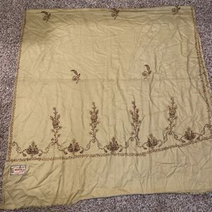 Nitika Embroidered Shawl Shinham SSI Handmade Floral Tan Raw Hem 81x39 Scarf